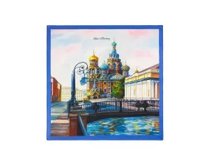 Бамбуковый платок «Санкт-Петербург», голубой, 90х90 см